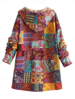 Best Women's Coat Outdoor Daily Wear Fall Winter Long Coat Loose Fit Thermal Warm Breathable Stylish Casual Jacket Long Sleeve Floral Leaf with Pockets Yellow Pink Blue Women Jackets