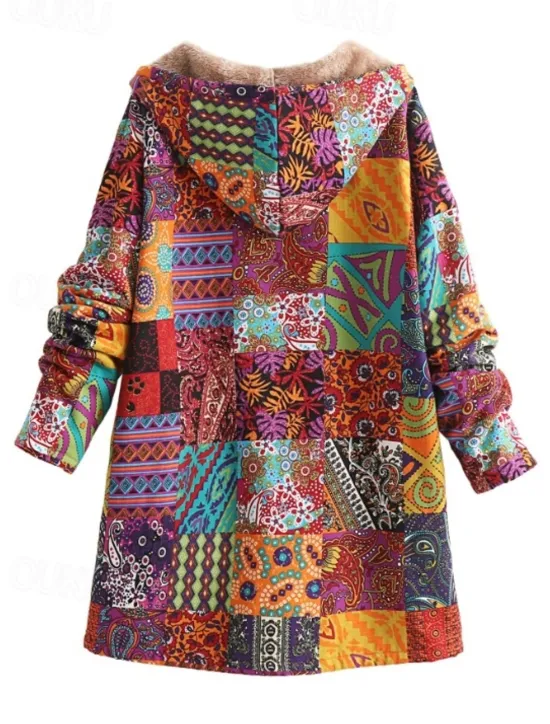 Best Women's Coat Outdoor Daily Wear Fall Winter Long Coat Loose Fit Thermal Warm Breathable Stylish Casual Jacket Long Sleeve Floral Leaf with Pockets Yellow Pink Blue Women Jackets