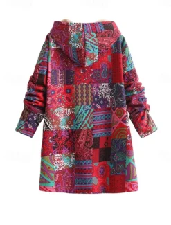 Best Women's Coat Outdoor Daily Wear Fall Winter Long Coat Loose Fit Thermal Warm Breathable Stylish Casual Jacket Long Sleeve Floral Leaf with Pockets Yellow Pink Blue Women Jackets