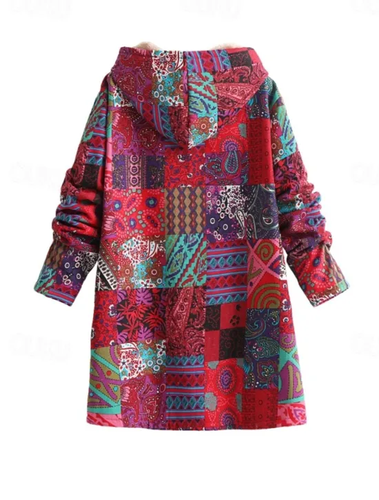 Best Women's Coat Outdoor Daily Wear Fall Winter Long Coat Loose Fit Thermal Warm Breathable Stylish Casual Jacket Long Sleeve Floral Leaf with Pockets Yellow Pink Blue Women Jackets