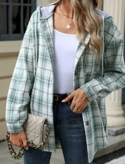 Hot Women's Coat Outdoor Street Daily Wear Fall Winter Regular Coat Regular Fit Thermal Warm Breathable Stylish Casual Jacket Long Sleeve Stripes and Plaid with Pockets Women Coats & Trench Coats