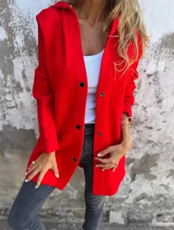 Hot Women's Coat Outdoor Street Daily Wear Fall Winter Regular Coat Regular Fit Thermal Warm Breathable Stylish Casual Jacket Long Sleeve Plain with Pockets Black Red Green Women Coats & Trench Coats