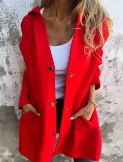 Hot Women's Coat Outdoor Street Daily Wear Fall Winter Regular Coat Regular Fit Thermal Warm Breathable Stylish Casual Jacket Long Sleeve Plain with Pockets Black Red Green Women Coats & Trench Coats