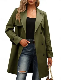 Sale Women's Coat Outdoor Street Daily Wear Fall Winter Regular Coat Regular Fit Thermal Warm Breathable Stylish Casual Jacket Long Sleeve Plain with Pockets Black Army Green Red Women Coats & Trench Coats