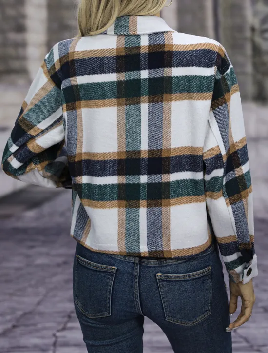Hot Women's Coat Outdoor Street Daily Wear Fall Winter Short Coat Regular Fit Thermal Warm Breathable Stylish Casual Jacket Long Sleeve Stripes and Plaid with Pockets Print Red Green Khaki Women Jackets