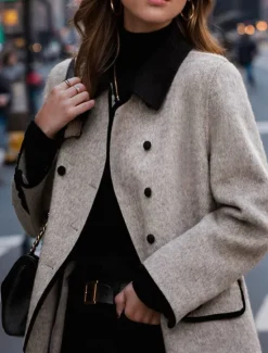 New Women's Coat Outdoor Street Daily Wear Fall Winter Long Coat Regular Fit Thermal Warm Breathable Stylish Casual Jacket Long Sleeve Plain Stripes and Plaid with Pockets Women Jackets