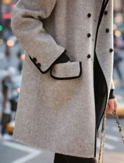 New Women's Coat Outdoor Street Daily Wear Fall Winter Long Coat Regular Fit Thermal Warm Breathable Stylish Casual Jacket Long Sleeve Plain Stripes and Plaid with Pockets Women Jackets