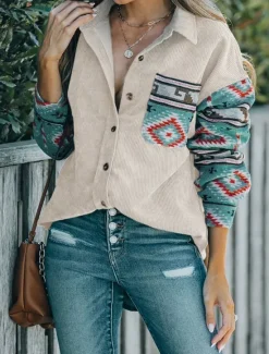 Clearance Women's Coat Outdoor Street Daily Wear Fall Winter Regular Coat Regular Fit Thermal Warm Breathable Ethnic Style Vintage Style Jacket Long Sleeve Geometric Pattern with Pockets Print Women Jackets