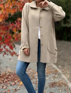 Clearance Women's Coat Outdoor Street Daily Wear Fall Winter Regular Coat Regular Fit Thermal Warm Breathable Stylish Casual Jacket Long Sleeve Plain with Pockets Black Apricot Coffee Women Coats & Trench Coats