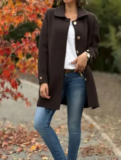 Clearance Women's Coat Outdoor Street Daily Wear Fall Winter Regular Coat Regular Fit Thermal Warm Breathable Stylish Casual Jacket Long Sleeve Plain with Pockets Black Apricot Coffee Women Coats & Trench Coats