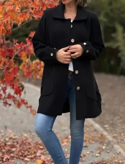 Clearance Women's Coat Outdoor Street Daily Wear Fall Winter Regular Coat Regular Fit Thermal Warm Breathable Stylish Casual Jacket Long Sleeve Plain with Pockets Black Apricot Coffee Women Coats & Trench Coats