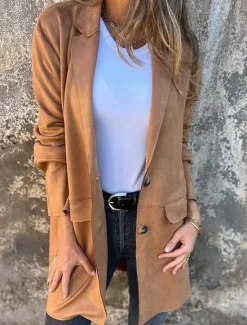 Women's Coat Outdoor Street Daily Wear Fall Winter Regular Coat Regular Fit Thermal Warm Breathable Stylish Casual Jacket Long Sleeve Plain with Pockets Black Brown Khaki Women Coats & Trench Coats