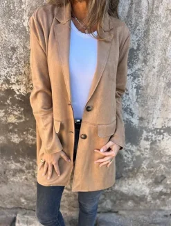 Women's Coat Outdoor Street Daily Wear Fall Winter Regular Coat Regular Fit Thermal Warm Breathable Stylish Casual Jacket Long Sleeve Plain with Pockets Black Brown Khaki Women Coats & Trench Coats