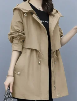 Women's Coat Outdoor Street Daily Wear Fall Winter Regular Coat Regular Fit Thermal Warm Breathable Stylish Casual Jacket Long Sleeve Plain Stripes and Plaid with Pockets Black Army Green Blue Women Coats & Trench Coats