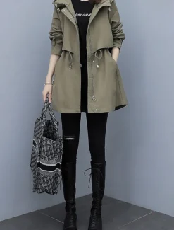 Women's Coat Outdoor Street Daily Wear Fall Winter Regular Coat Regular Fit Thermal Warm Breathable Stylish Casual Jacket Long Sleeve Plain Stripes and Plaid with Pockets Black Army Green Blue Women Coats & Trench Coats