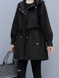 Women's Coat Outdoor Street Daily Wear Fall Winter Regular Coat Regular Fit Thermal Warm Breathable Stylish Casual Jacket Long Sleeve Plain Stripes and Plaid with Pockets Black Army Green Blue Women Coats & Trench Coats