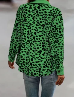 Discount Women's Coat Outdoor Street Daily Spring Fall Regular Coat Regular Fit Windproof Breathable Stylish Casual Street Style Jacket Long Sleeve Leopard Print Army Green Green Apricot Women Jackets
