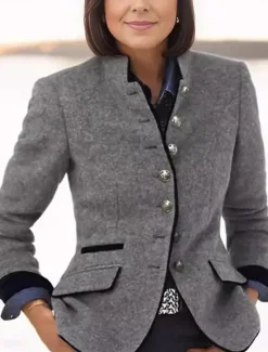 Best Women's Coat Outdoor with Pockets Plain Comfortable Stylish Regular Fit Outerwear Long Sleeve Fall khaki S Women Blazers & Suits