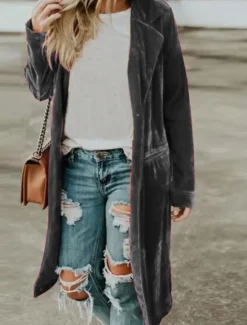Discount Women's Coat Party Outdoor Fall Winter Long Coat Regular Fit Windproof Warm Stylish Casual Street Style Jacket Long Sleeve Plain with Pockets Dark Grey Black Yellow Women Coats & Trench Coats