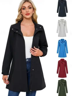 Discount Women's Coat Street Daily Wear Vacation Fall Winter Regular Coat Regular Fit Warm Breathable Casual Jacket Long Sleeve non-printing Solid Color Drawstring Black White Blue Women Jackets