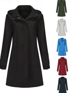 Discount Women's Coat Street Daily Wear Vacation Fall Winter Regular Coat Regular Fit Warm Breathable Casual Jacket Long Sleeve non-printing Solid Color Drawstring Black White Blue Women Jackets