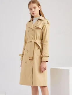 Discount Women's Coat Street Daily Wear Vacation Fall Winter Regular Coat Regular Fit Warm Breathable Casual Jacket Long Sleeve non-printing Solid Color Adjustable Black Brown Khaki Women Coats & Trench Coats