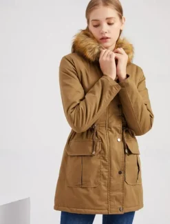 Discount Women's Coat Warm Breathable Zipper Buttons Pocket Casual Solid Color Vacation Street Daily Wear Going out Zipper Regular Hoodie Regular Fit Long Sleeve Outerwear Black Wine Khaki Fall Winter Women Puffers & Parka