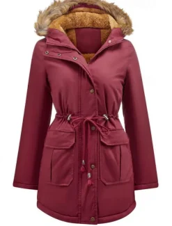 Discount Women's Coat Warm Breathable Zipper Buttons Pocket Casual Solid Color Vacation Street Daily Wear Going out Zipper Regular Hoodie Regular Fit Long Sleeve Outerwear Black Wine Khaki Fall Winter Women Puffers & Parka