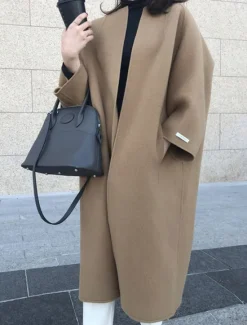 Discount Women's Coat Warm Breathable Pocket Oversized Fashion OL Style Modern Street Style Solid Color Outdoor Street Shopping Daily Wear Cardigan Long Crewneck Regular Fit Long Sleeve Outerwear Navy Black Women Coats & Trench Coats