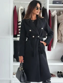 Discount Women's Coat Warm Comfortable Buttons With Belt Elegant Solid Color Casual Daily Double Breasted V Neck Regular Fit Long Sleeve Outerwear Black Khaki Apricot Winter Women Coats & Trench Coats