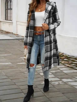 Clearance Women's Coat Warm Comfortable Buttons Print Casual Lattice Casual Daily Single Breasted Collarless Regular Fit Long Sleeve Outerwear Black Red Green Fall Winter Women Coats & Trench Coats