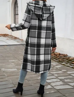 Clearance Women's Coat Warm Comfortable Buttons Print Casual Lattice Casual Daily Single Breasted Collarless Regular Fit Long Sleeve Outerwear Black Red Green Fall Winter Women Coats & Trench Coats