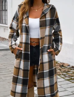 Clearance Women's Coat Warm Comfortable Buttons Print Casual Lattice Casual Daily Single Breasted Collarless Regular Fit Long Sleeve Outerwear Black Red Green Fall Winter Women Coats & Trench Coats