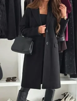 Discount Women's Coat Warm Comfortable Buttons Elegant Solid Color Daily Wear Single Breasted V Neck Regular Fit Long Sleeve Outerwear Black Khaki Coffee Winter Women Coats & Trench Coats