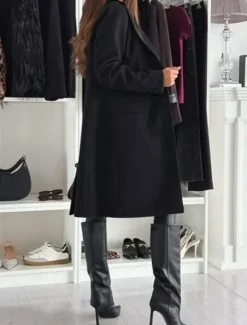 Discount Women's Coat Warm Comfortable Buttons Elegant Solid Color Daily Wear Single Breasted V Neck Regular Fit Long Sleeve Outerwear Black Khaki Coffee Winter Women Coats & Trench Coats