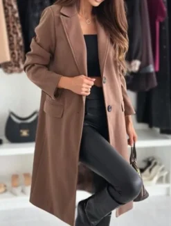 Discount Women's Coat Warm Comfortable Buttons Elegant Solid Color Daily Wear Single Breasted V Neck Regular Fit Long Sleeve Outerwear Black Khaki Coffee Winter Women Coats & Trench Coats