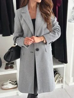 Discount Women's Coat Warm Comfortable Buttons Elegant Solid Color Daily Wear Single Breasted V Neck Regular Fit Long Sleeve Outerwear Black Khaki Coffee Winter Women Coats & Trench Coats