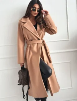 Sale Women's Coat Warm Comfortable Buttons With Belt Elegant Solid Color Casual Daily Double Breasted Lapel Regular Fit Long Sleeve Outerwear Black White Wine Winter Women Coats & Trench Coats