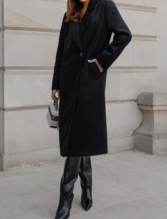 Best Women's Coat Warm Comfortable Buttons Pocket Elegant Solid Color Casual Daily Single Breasted Long Lapel Regular Fit Long Sleeve Outerwear Black White Red Winter Women Coats & Trench Coats