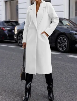 Best Women's Coat Warm Comfortable Buttons Pocket Elegant Solid Color Casual Daily Single Breasted Long Lapel Regular Fit Long Sleeve Outerwear Black White Red Winter Women Coats & Trench Coats