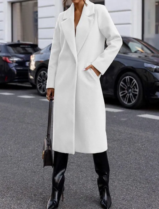 Best Women's Coat Warm Comfortable Buttons Pocket Elegant Solid Color Casual Daily Single Breasted Long Lapel Regular Fit Long Sleeve Outerwear Black White Red Winter Women Coats & Trench Coats