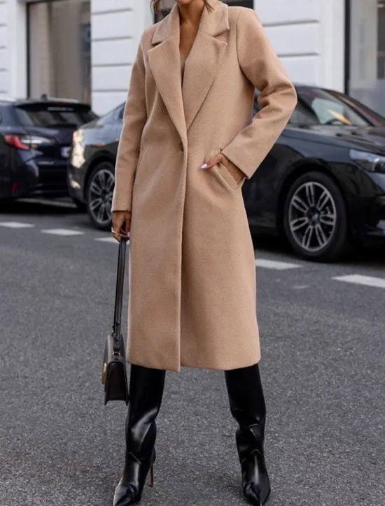 Best Women's Coat Warm Comfortable Buttons Pocket Elegant Solid Color Casual Daily Single Breasted Long Lapel Regular Fit Long Sleeve Outerwear Black White Red Winter Women Coats & Trench Coats