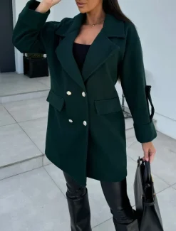 Discount Women's Coat Warm Comfortable Buttons Elegant Solid Color Daily Wear Double Breasted V Neck Regular Fit Long Sleeve Outerwear Black White Green Winter Women Coats & Trench Coats