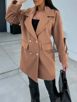 Discount Women's Coat Warm Comfortable Buttons Elegant Solid Color Daily Wear Double Breasted V Neck Regular Fit Long Sleeve Outerwear Black White Green Winter Women Coats & Trench Coats