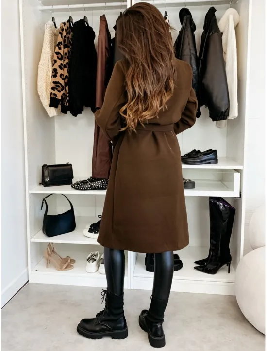 Best Women's Coat Warm Comfortable Buttons With Belt Elegant Solid Color Casual Daily Double Breasted Lapel Regular Fit Long Sleeve Outerwear Black Red Apricot Winter Women Coats & Trench Coats