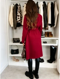 Best Women's Coat Warm Comfortable Buttons With Belt Elegant Solid Color Casual Daily Double Breasted Lapel Regular Fit Long Sleeve Outerwear Black Red Apricot Winter Women Coats & Trench Coats