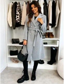 Best Women's Coat Warm Comfortable Buttons With Belt Elegant Solid Color Casual Daily Double Breasted Lapel Regular Fit Long Sleeve Outerwear Black Red Apricot Winter Women Coats & Trench Coats
