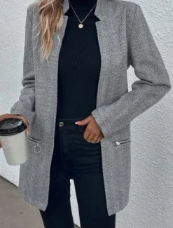 Online Women's Coat Work Pocket Zipper Solid Color Simple Outerwear Fall Women Blazers & Suits