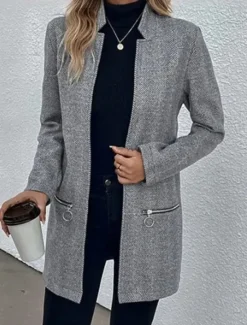 Online Women's Coat Work Pocket Zipper Solid Color Simple Outerwear Fall Women Blazers & Suits