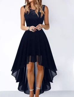 Outlet Women's Cocktail Party Dress Lace Dress Swing Dress Long Dress Maxi Dress Black Pink Wine Sleeveless Pure Color Lace Fall Spring Summer Crew Neck Fashion 2023 S M L XL XXL 3XL Women Cocktail Dress